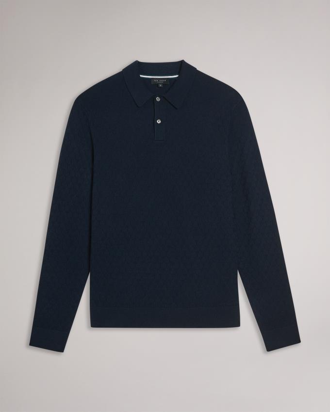 Polo Ted Baker Long Sleeve Knitted Bleu Marine Homme | BUV-29223441